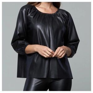 Black Faux Leather Women's Top